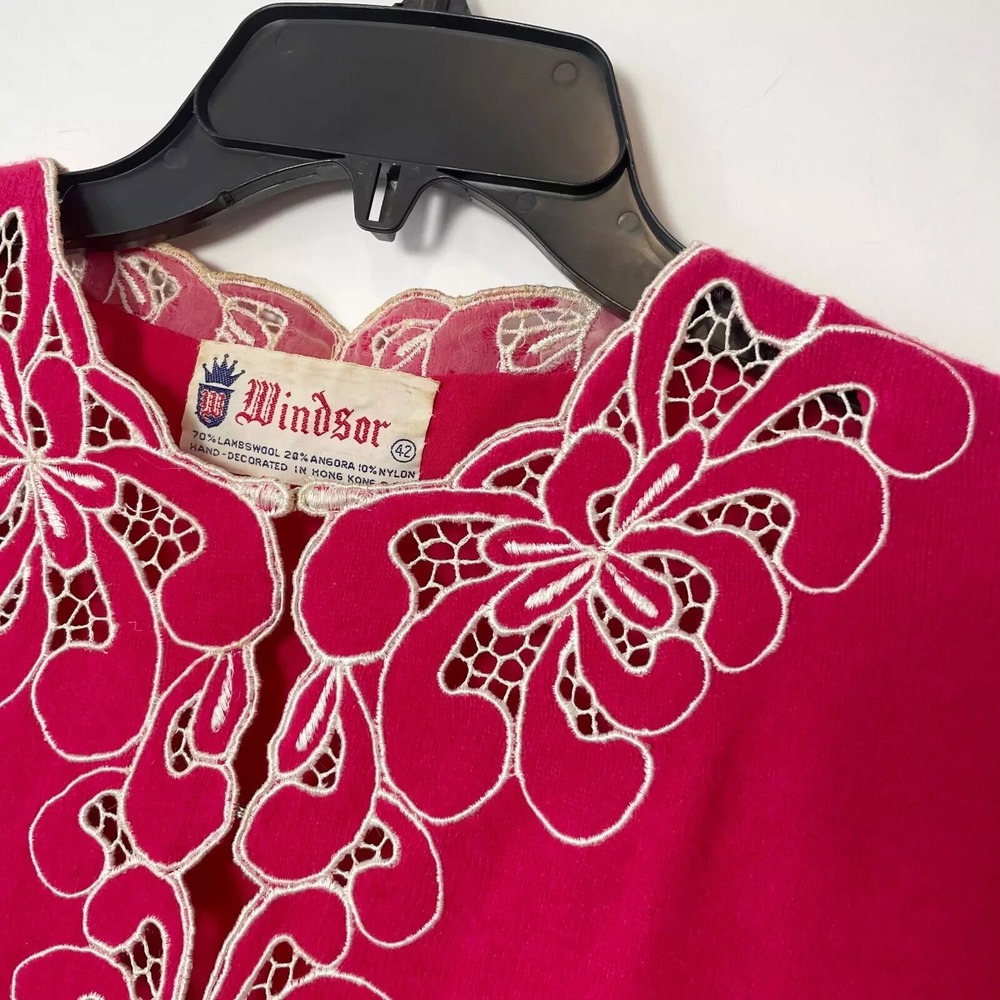 Vintage‎ Windsor 3/4 Sleeve Floral Embroidered Crop Blazer Womens 42 Pink 30s - Picture 2 of 7